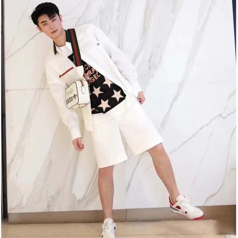 Gucci Unisex GG Adidas x Gucci Small Shoulder Bag White Leather Green Red Web