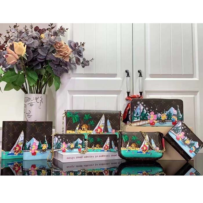 Louis Vuitton LV Unisex Key Pouch Dragon Fruit Pink Monogram Coated Canvas Grained Cowhide Leather