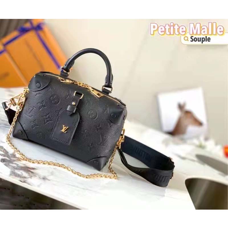 Louis Vuitton LV Women Petite Malle Souple Black Embossed Grained Cowhide Leather