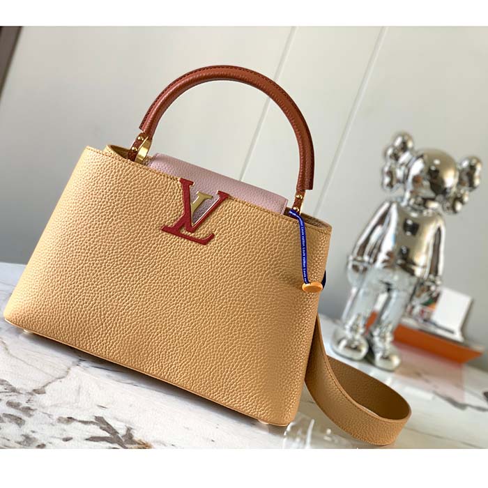 Louis Vuitton LV Women Capucines MM Handbag Beige Brown Taurillon Leather