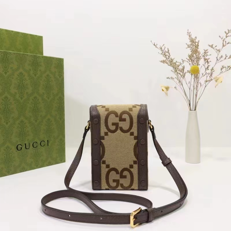 Gucci Unisex Jumbo GG Mini Bag Camel Ebony Jumbo GG Canvas