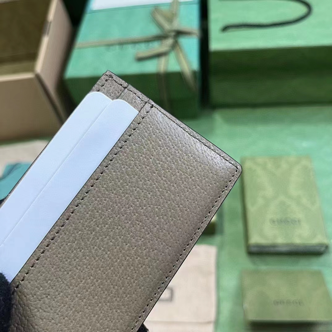 Gucci Unisex GG Marmont Card Case Wallet Taupe Leather Double G Marmont