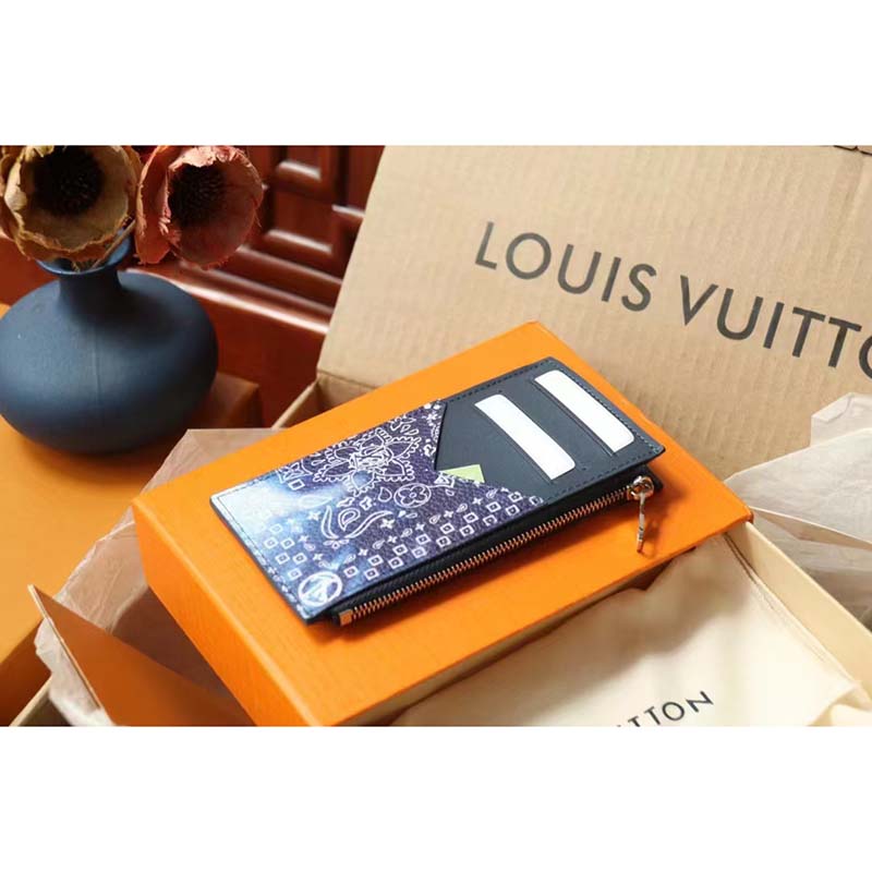 Louis Vuitton LV Unisex Coin Card Holder Blue Taurillon Cowhide Leather