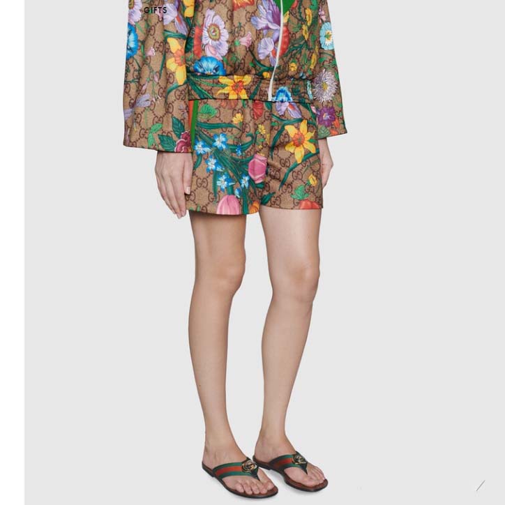 Gucci Unisex GG Thong Web Sandal Interlocking G Leather Sole Square Toe Flat