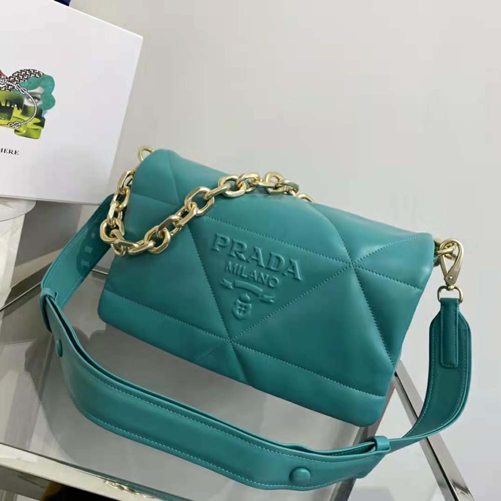 Prada Women Padded Nappa Leather Shoulder Bag-Lime