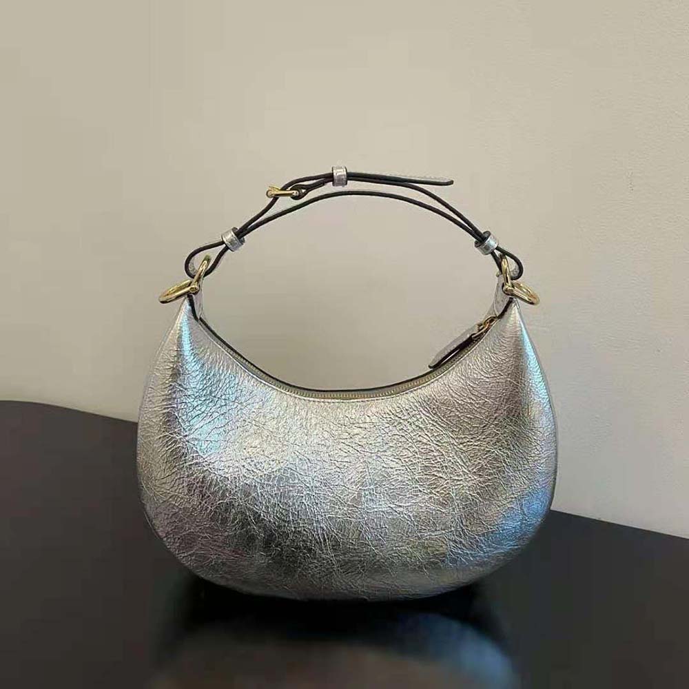 Fendi Women Fendigraphy Small Silver Laminated Leather Bag