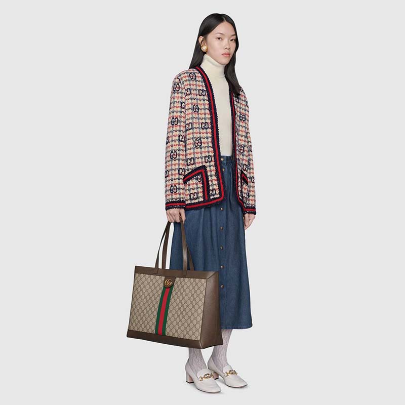 Gucci Unisex Ophidia Soft GG Supreme Medium Tote Beige/Ebony Supreme Canvas
