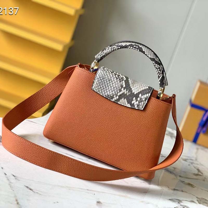Louis Vuitton LV Women Capucines BB Handbag Brown Python Taurillon Leather