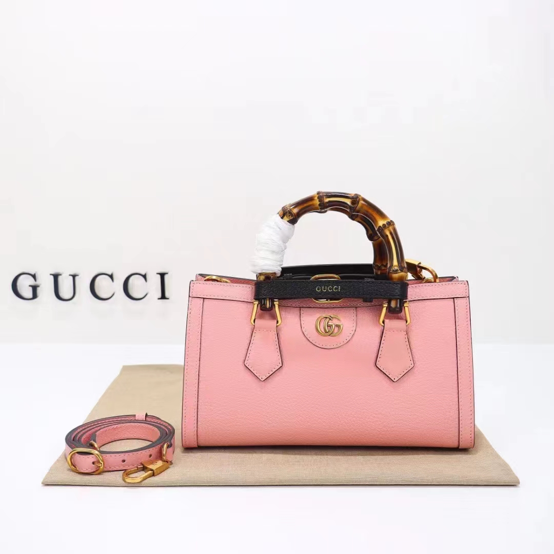 Gucci Women GG Diana Small Shoulder Bag Pink Leather Double G