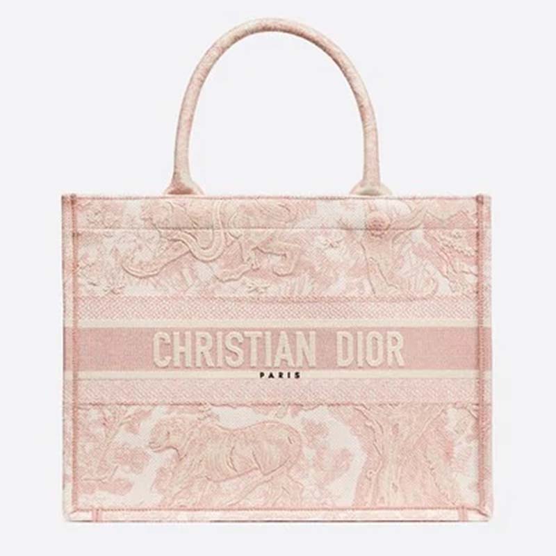 Dior Women Small Dior Book Tote Pink Toile De Jouy Embroidery