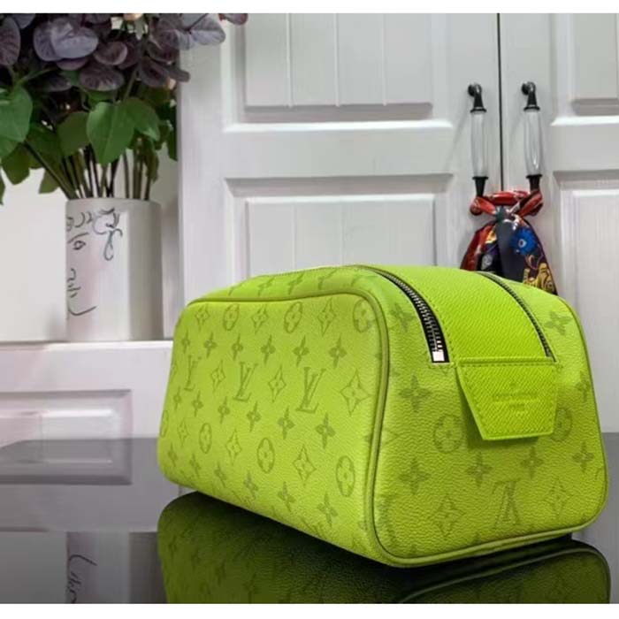 Louis Vuitton LV Unisex Dopp Kit Neon Yellow Monogram Coated Canvas Taiga Cowhide Leather