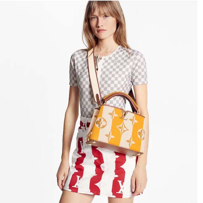 Louis Vuitton LV Women Capucines BB Handbag Yellow Smooth Calfskin and Embroidered Canvas