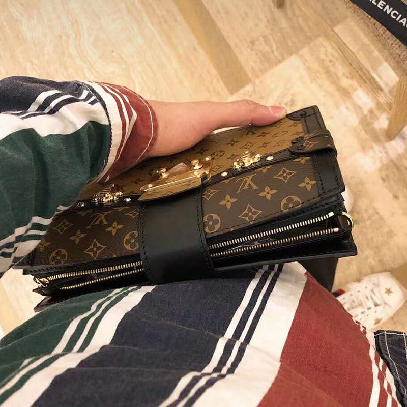 Louis Vuitton LV Women Trunk Clutch Handbag in Monogram and Monogram Reverse Canvas