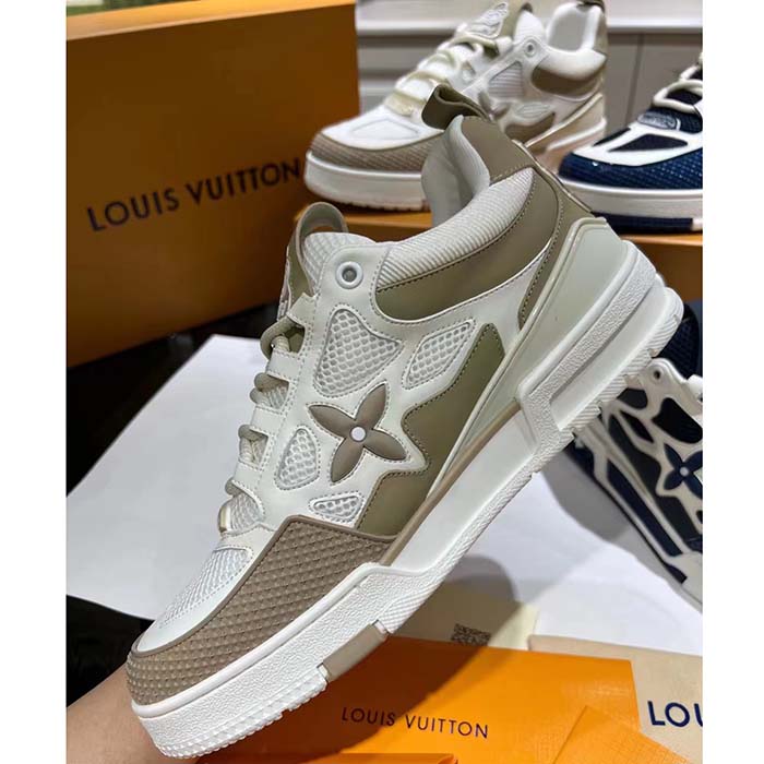 Louis Vuitton LV Unisex Skate Sneaker Beige Mix Materials Double Laces Rubber