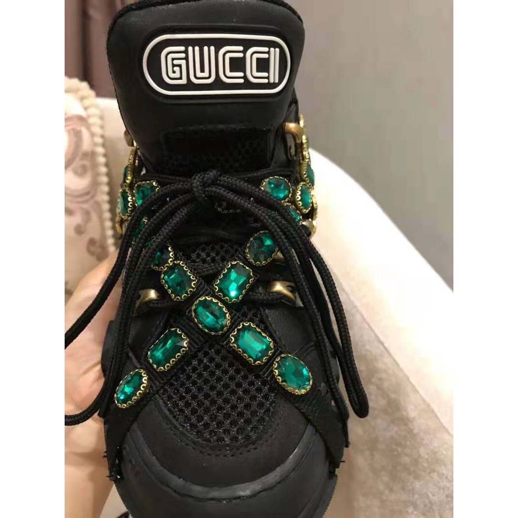 Gucci Women Flashtrek Sneaker with Removable Crystals 5.6cm Height-Black