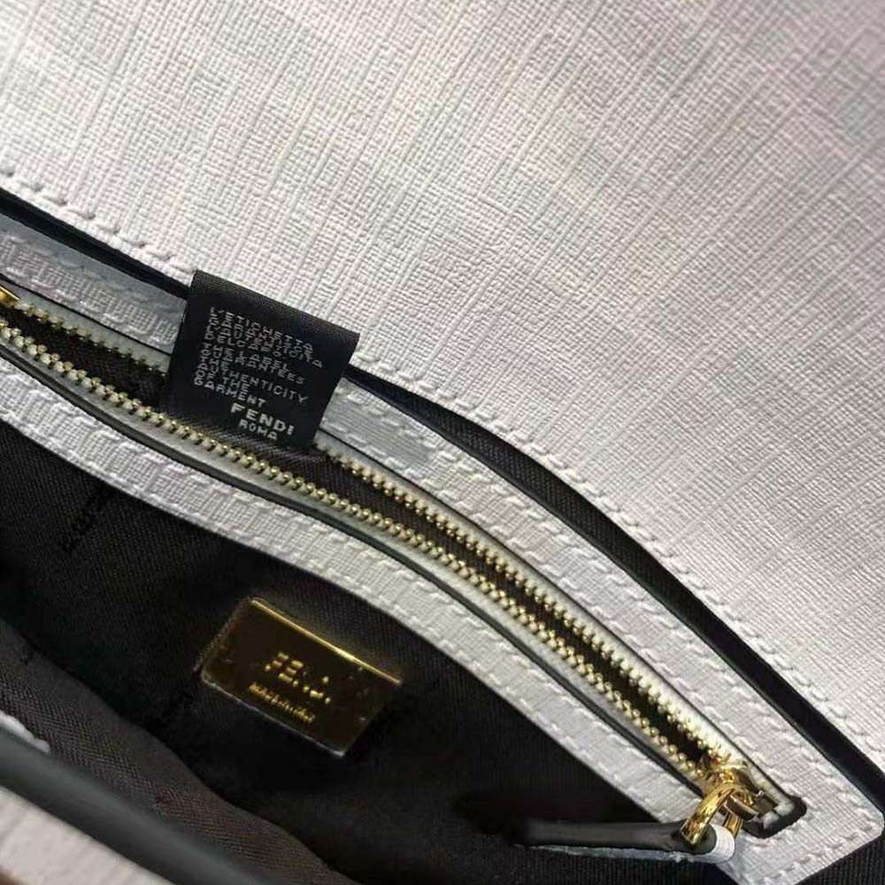 Fendi Women Baguette FF White Glazed Fabric Bag with Inlay