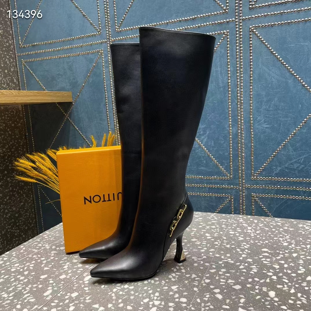 Louis Vuitton LV Women Sparkle High Boot Black Calf Leather Side Zip 9.5 CM Heel