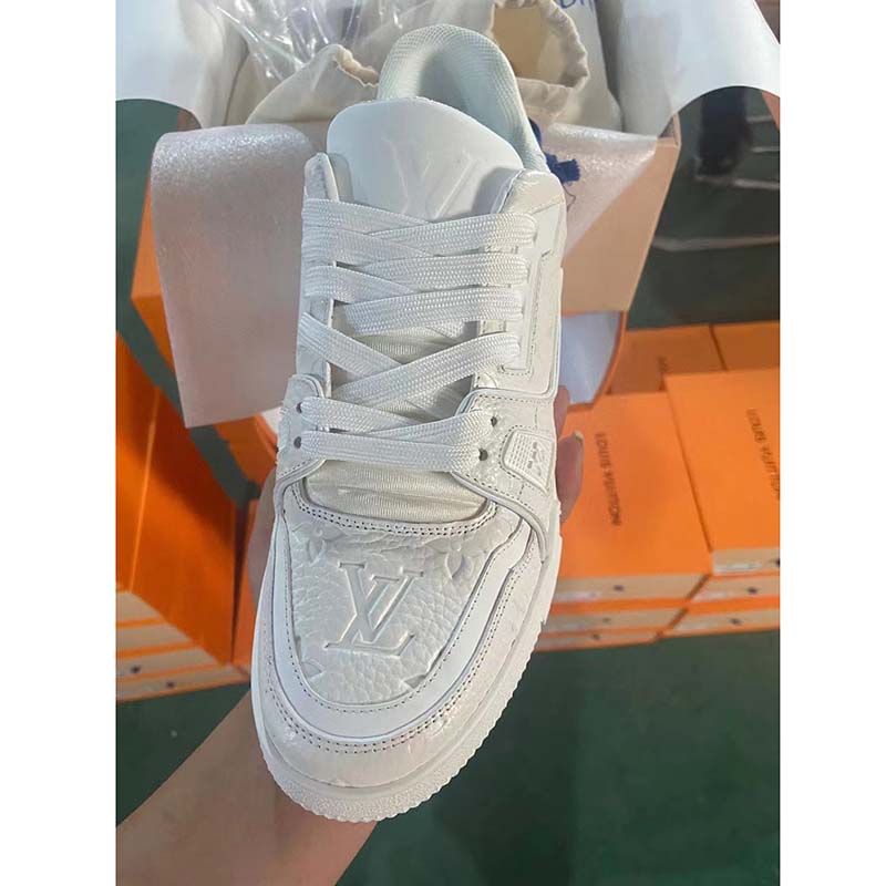 Louis Vuitton LV Unisex Run Away Sneaker White Monogram Embossed Grained Epi Calf Leather