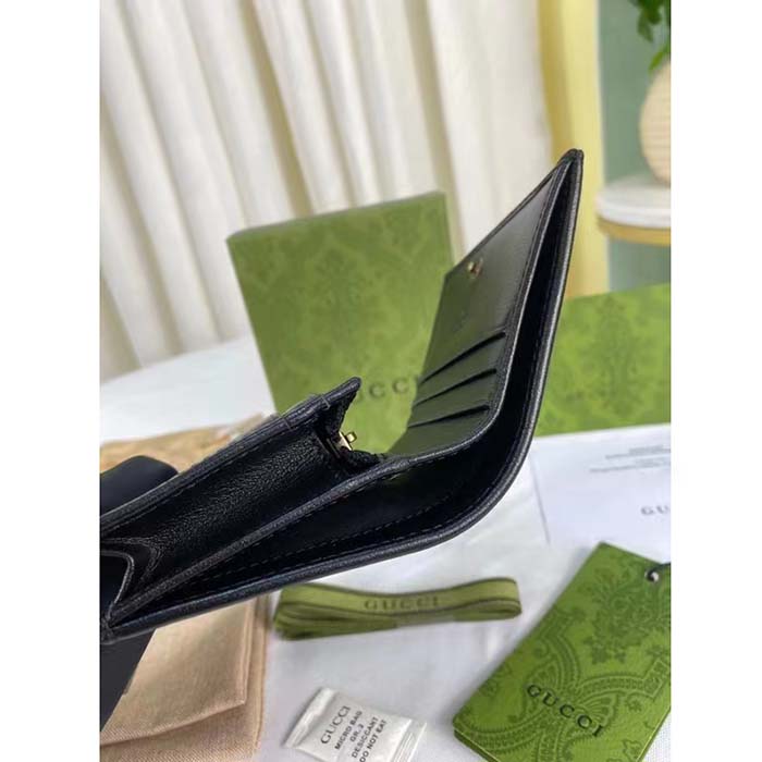 Gucci Unisex GG Diana Medium Wallet Double G Black Leather Bamboo Closure