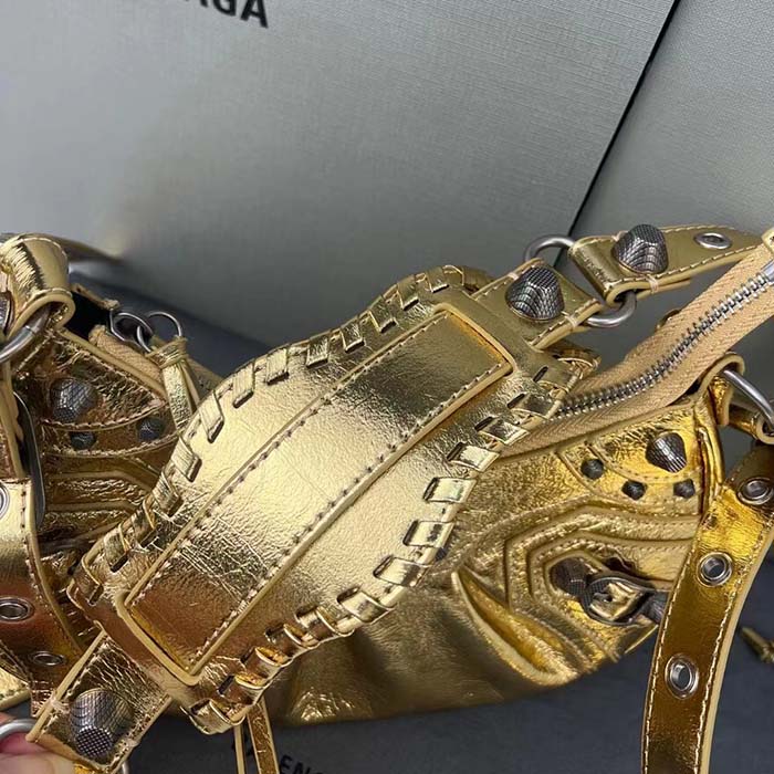 Balenciaga Women Le Cagole XS Shoulder Bag Gold Metallized Arena Lambskin