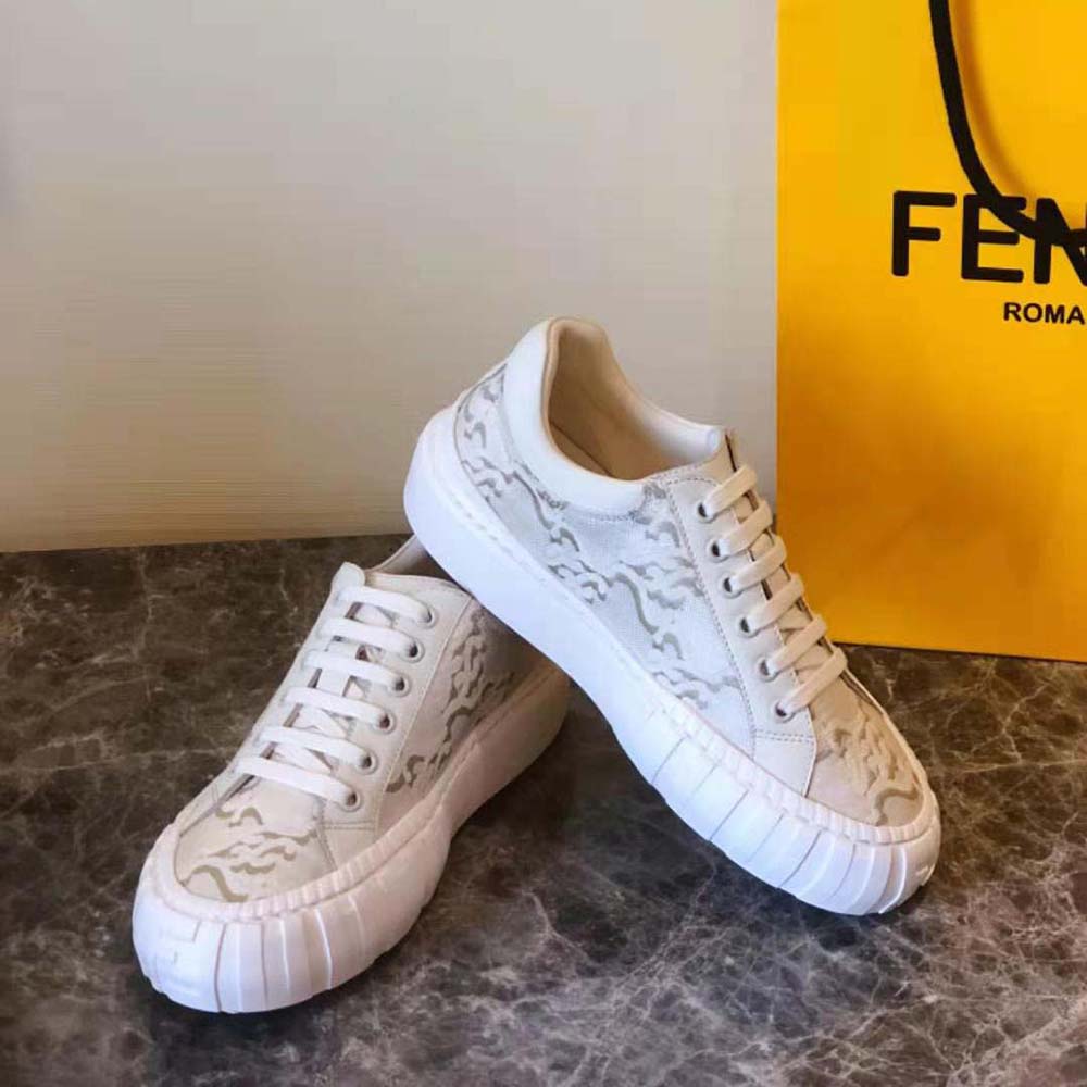 Fendi Women Force White Fabric Low-Top Sneakers