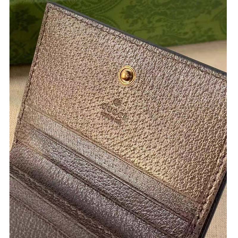 Gucci Unisex Diana Jumbo GG Card Case Camel Ebony Canvas Brown Leather