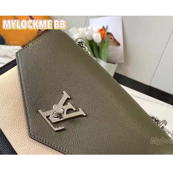 Louis Vuitton LV Women Mylockme Chain Bag Light Khaki Green Grained Calf Leather