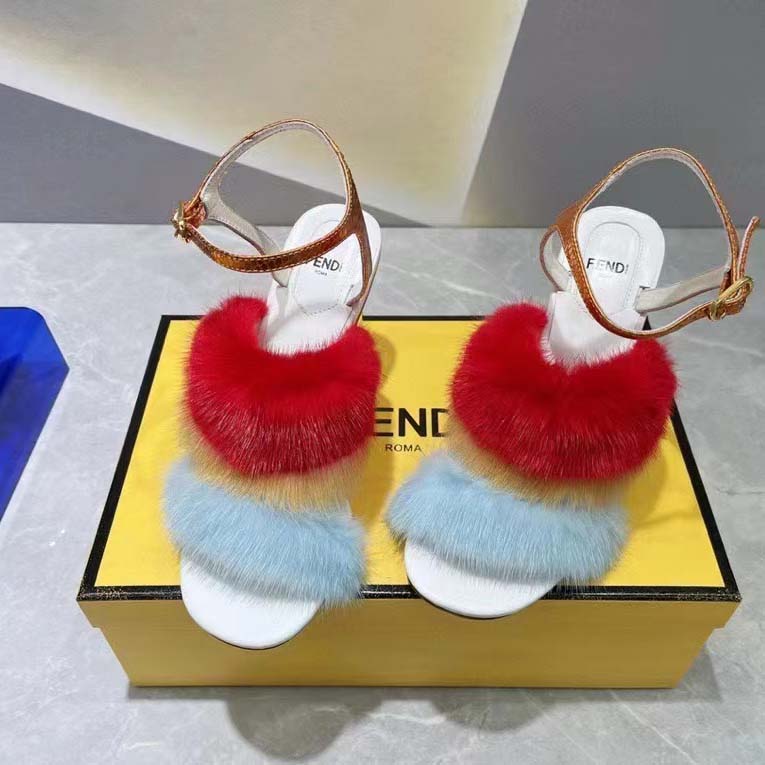 Fendi Women FF First Light Blue Mink High-Heeled Slingbacks 9.5 cm Heel