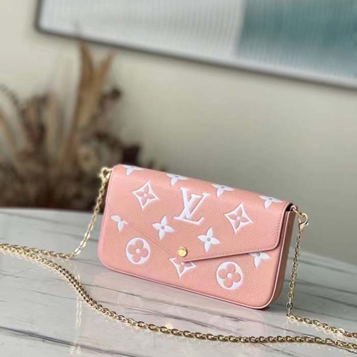 Louis Vuitton LV Women Félicie Pochette Pink Cream Monogram Empreinte Embossed Supple Grained Cowhide