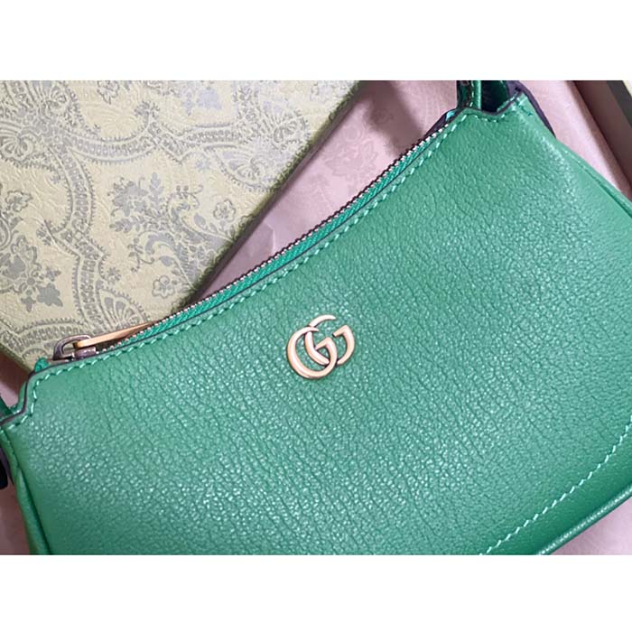 Gucci Women GG Aphrodite Shoulder Bag Double G Green Leather Zip Closure