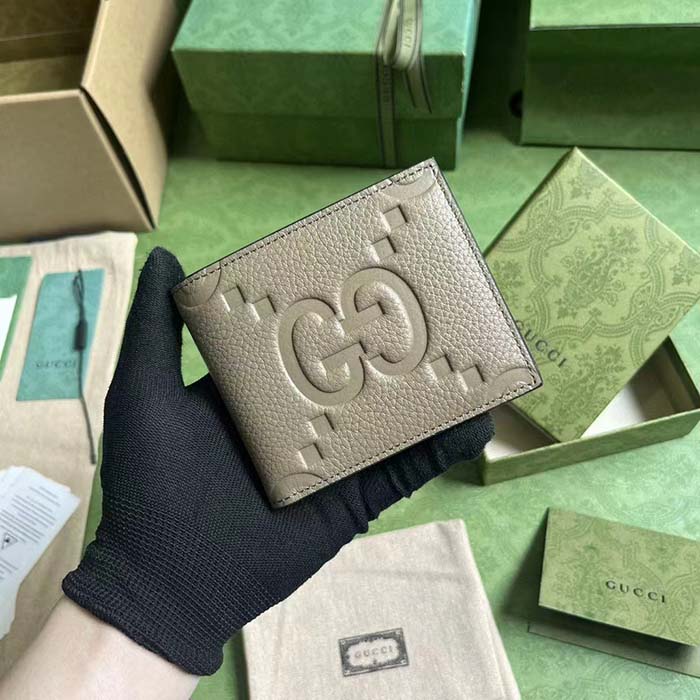 Gucci Unisex Jumbo GG Wallet Taupe Leather Moiré Lining
