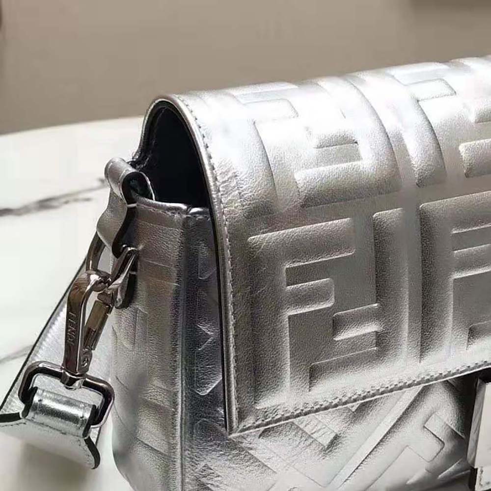 Fendi Women Baguette Fendi Prints On Leather Bag-Silver