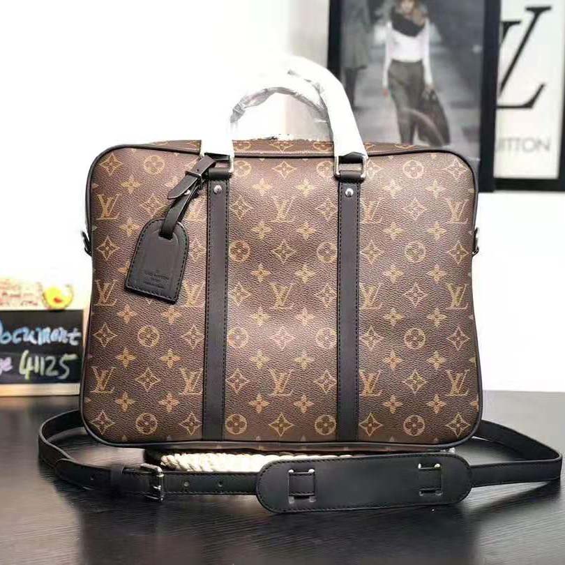 Louis Vuitton LV Men Porte-Documents Voyage PM in Monogram Macassar Canvas-Brown