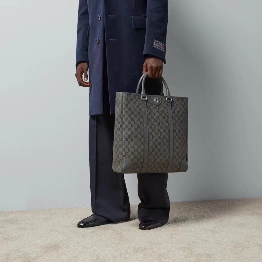 Gucci GG Unisex Ophidia Medium Tote Bag Grey Black GG Supreme Tender Canvas