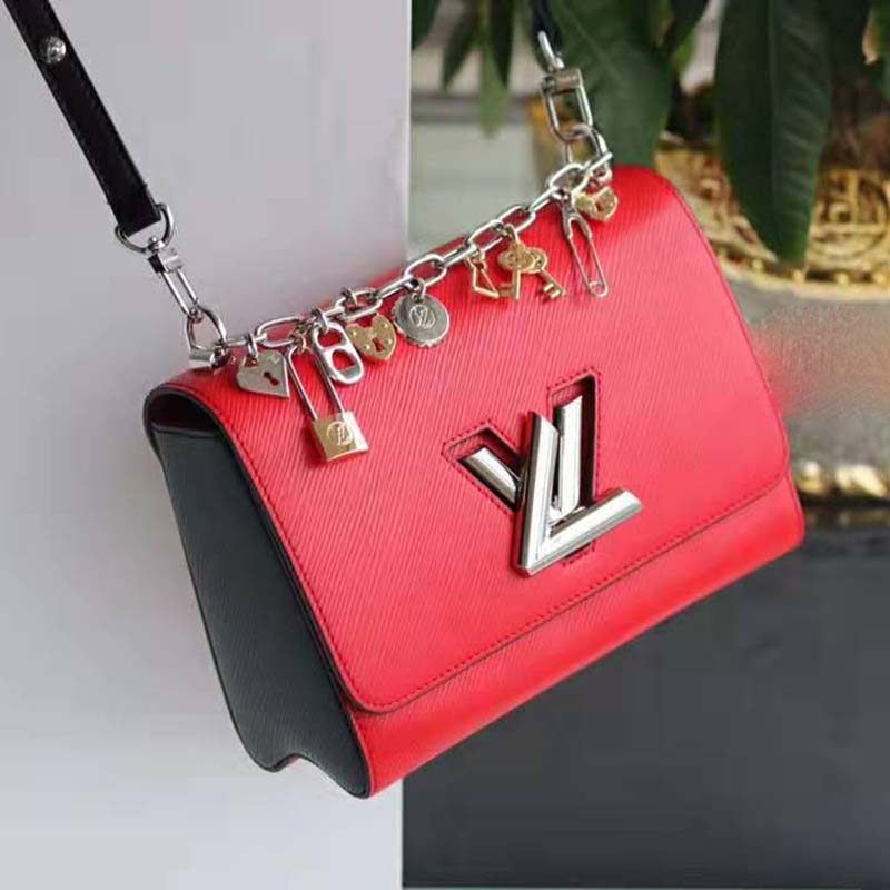 Louis Vuitton LV Women Twist PM LV Love Lock Charms Handbag in Epi Cowhide Leather-Red