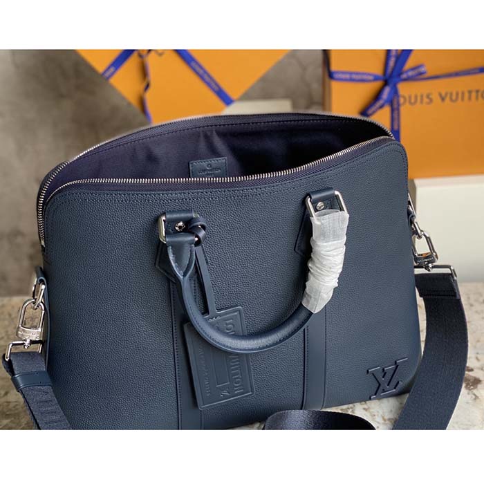 Louis Vuitton LV Unisex Takeoff Briefcase Navy Blue LV Aerogram Cowhide Leather