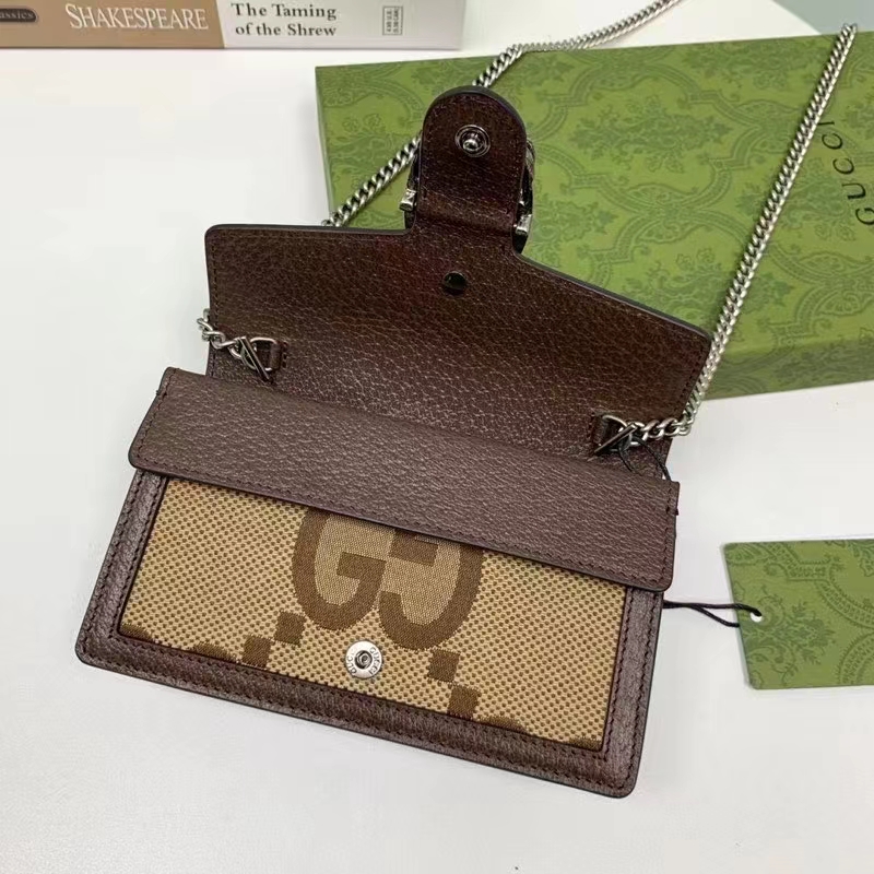 Gucci Women Dionysus Jumbo GG Super Mini Bag Camel Ebony Canvas