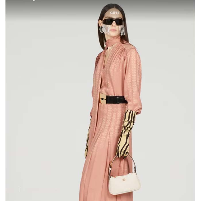 Gucci Women GG Aphrodite Shoulder Bag Double G White Leather Zip Closure