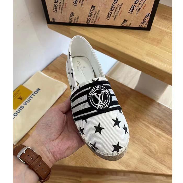 Louis Vuitton LV Unisex Starboard Flat Espadrillas Black White Printed Canvas Rope Rubber