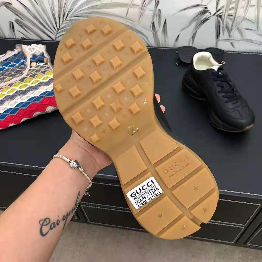 Gucci Men Rhyton Leather Sneaker with Gucci Logo in 5.1 cm Height-Black