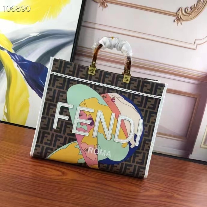Fendi FF Women Sunshine Medium FF Glazed Fabric Shopper Inlay