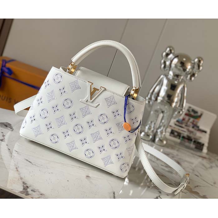 Louis Vuitton LV Women Capucines BB Handbag White Calfskin Cowhide Leather