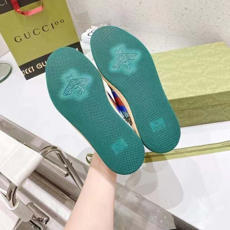 Gucci Unisex Screener Sneaker Crystals Brown Blue GG Canvas 3.6 cm Heel