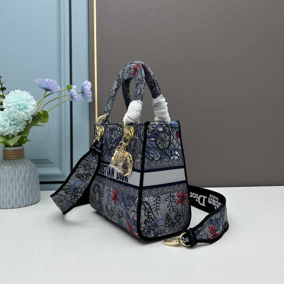 Dior Women CD Medium Lady D-Lite Bag Denim Multicolor Dior Jardin Magique Embroidery