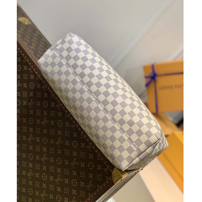 Louis Vuitton LV Unisex Graceful MM Hobo Rose Ballerine Pink Damier Azur Coated Canvas