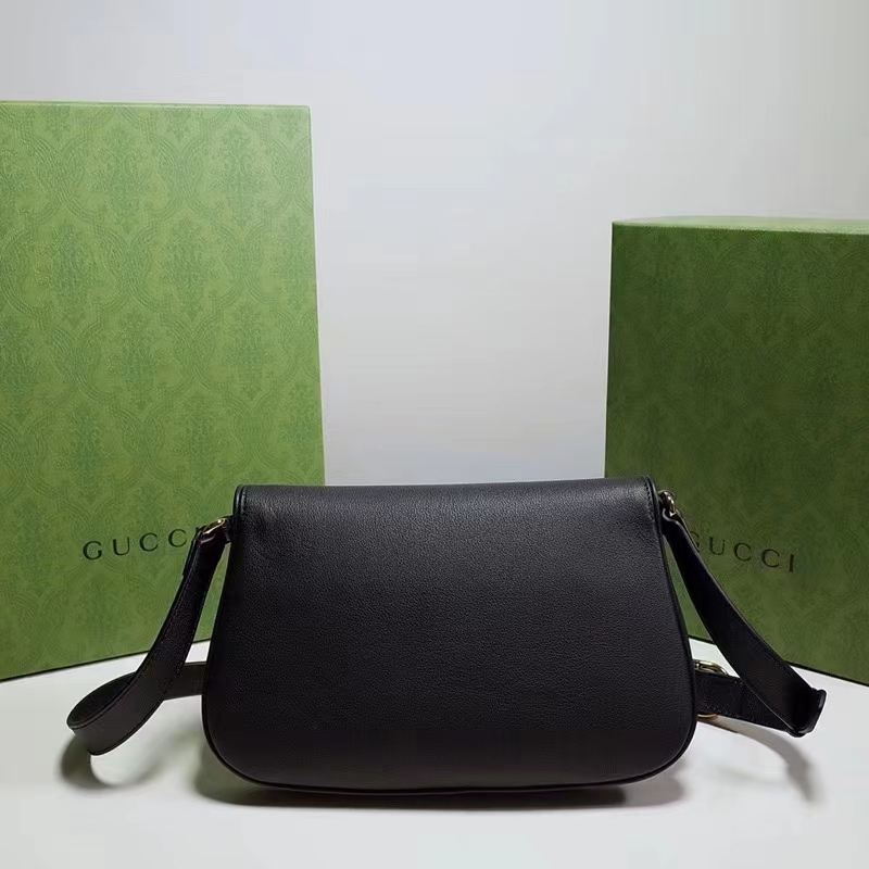 Gucci Women GG Blondie Shoulder Bag Black Leather Round Interlocking G