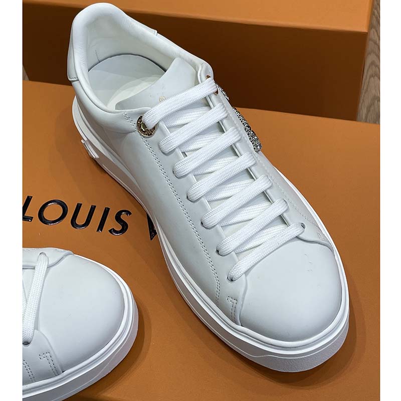 Louis Vuitton Unisex LV Time Out Sneaker Silver Calf Leather Strass Rubber Outsole