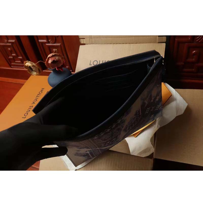 Louis Vuitton LV Unisex Pochette Voyage MM Blue Cowhide Leather