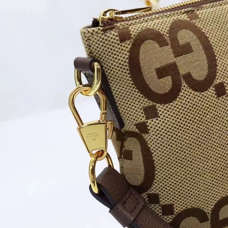 Gucci Unisex Jumbo GG Messenger Bag Camel Ebony Jumbo Canvas