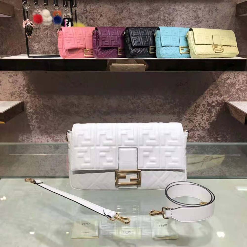 Fendi Women Iconic Large Baguette Leather Bag-White